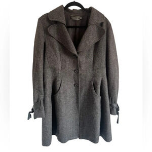 Peruvian Connection Herringbone Tweed Wool Alpaca Long Coat, size 12